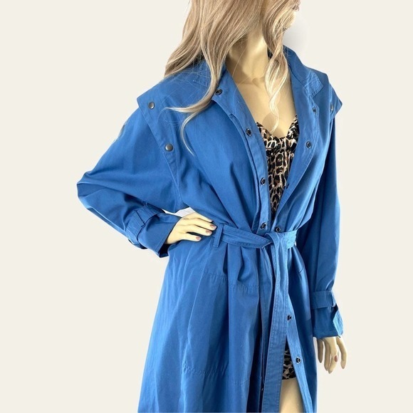 80s Vintage Trench Coat Size L Blue - Picture 3 of 10